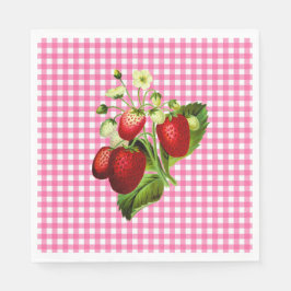 Servilleta De Papel Gingham rosa y fresas Papel de almuerzo