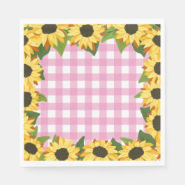 Servilleta De Papel Gingham Rosa y Girasoles