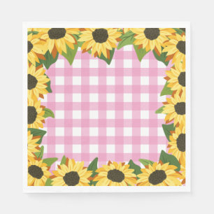 Servilleta De Papel Gingham rosa y girasoles