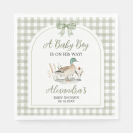 Servilleta De Papel Gingham Sage Green Mallard Duck Baby Shower
