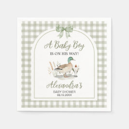 Servilleta De Papel Gingham Sage Green Mallard Duck Baby Shower