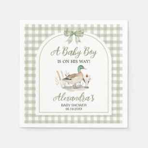 Servilleta De Papel Gingham Sage Green Mallard Duck Baby Shower