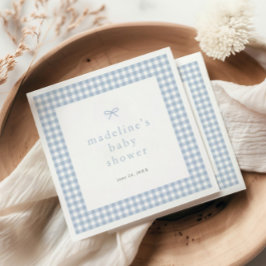 Servilleta De Papel Gingham Simple Bow Dusty Blue Boys Baby Shower