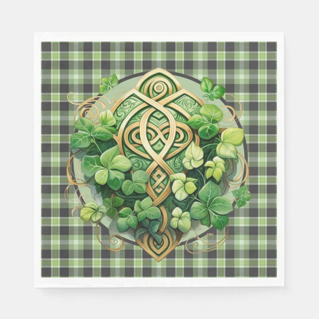 Servilleta De Papel Gingham Verde y Trisquele Celta (Anverso)