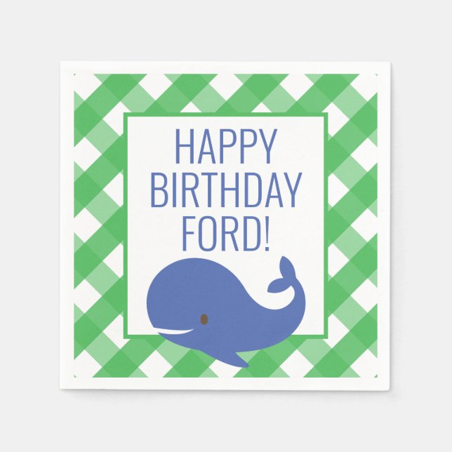 Servilleta De Papel Gingham Whale Fiesta personalizado Napkins (Anverso)