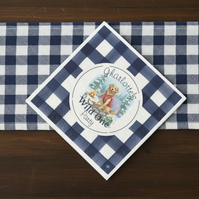 Servilleta De Papel Gingham Wild One Golden Retriever 1º cumpleaños (Celebrate your wild one’s special day with this Gingham Wild One Golden Retriever 1st Birthday!)