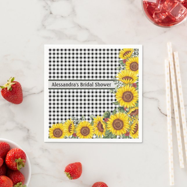 Servilleta De Papel Gingham y toallas Sunflower personalizadas (In situ)