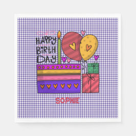 Servilleta De Papel Ginham Purple & Red Birday