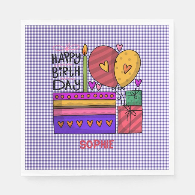 Servilleta De Papel Ginham Purple & Red Birday (Anverso)