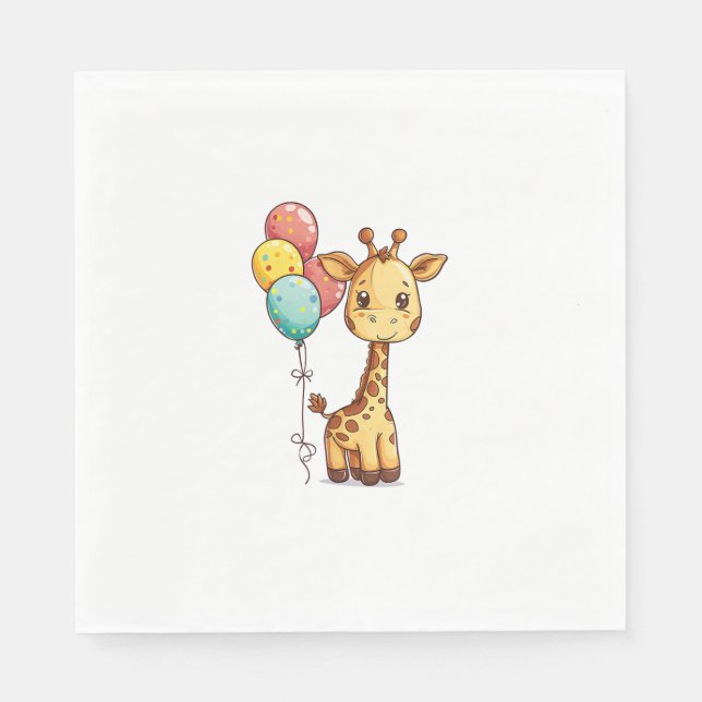 Servilleta De Papel Girafa Cuta Con Globos (Anverso)