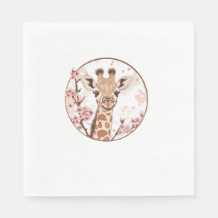 Servilleta De Papel Girafa en medio del círculo de flores de cerezo