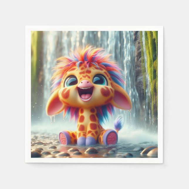 Servilleta De Papel Giraffe am Wasserfall in Serviette (Anverso)