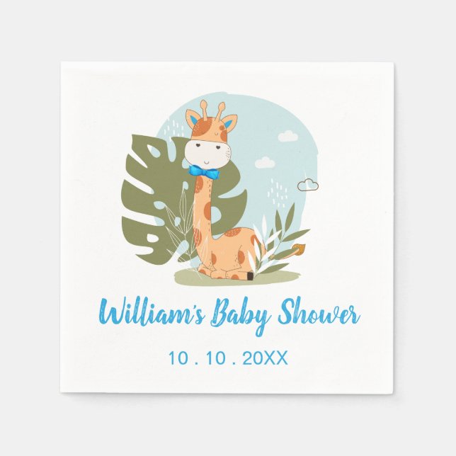 Servilleta De Papel Giraffe Baby Shower Napkin (Animal Boy Safari) (Anverso)
