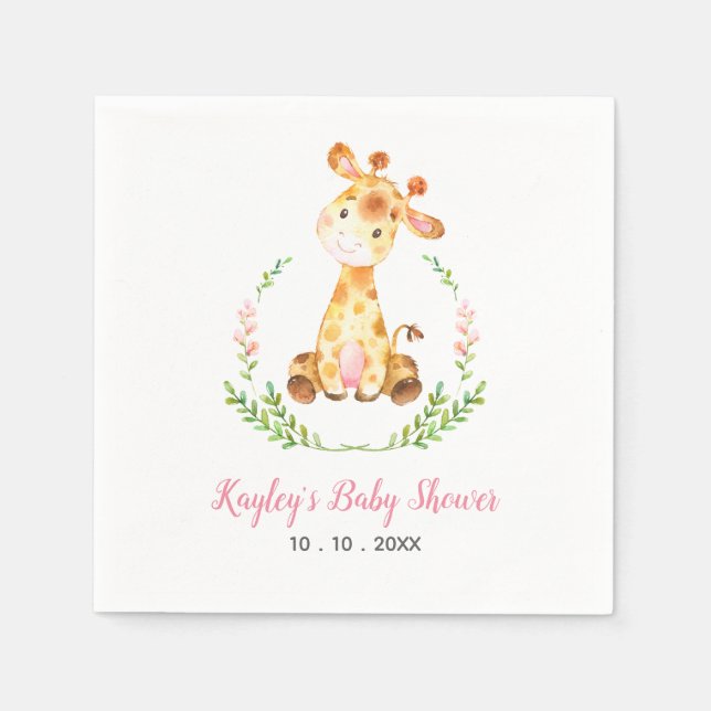 Servilleta De Papel Giraffe Baby Shower Napkin (Chica Safari Animal) (Anverso)