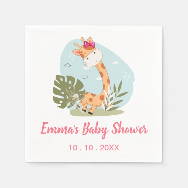 Servilleta De Papel Giraffe Baby Shower Napkin (Chica Safari Animal) (Anverso)