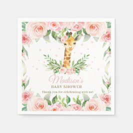 Servilleta De Papel Giraffe Chica Floral Rosa Baby Shower Cumpleaños