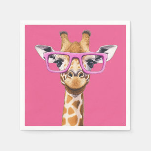 Servilleta De Papel Giraffe con gafas rosadas - fondo rosado
