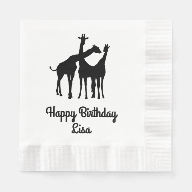 Servilleta De Papel Giraffe Cumpleaños Personalizado (Anverso)