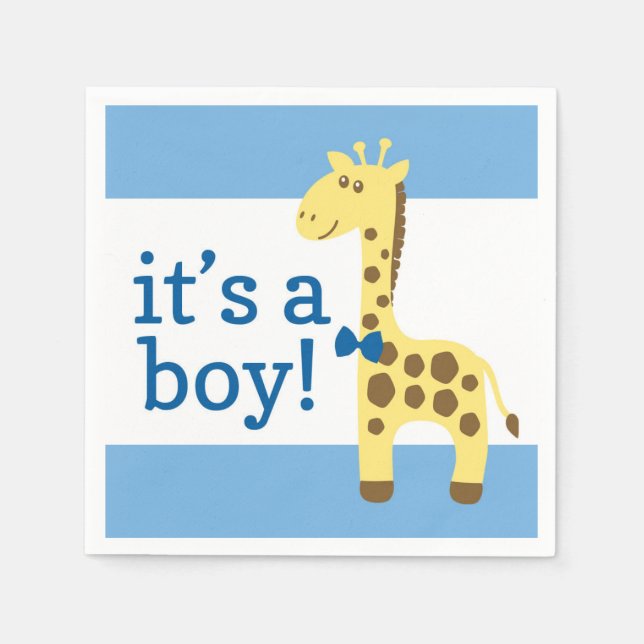 Servilleta De Papel Giraffe en Baby Shower azul para niño (Anverso)