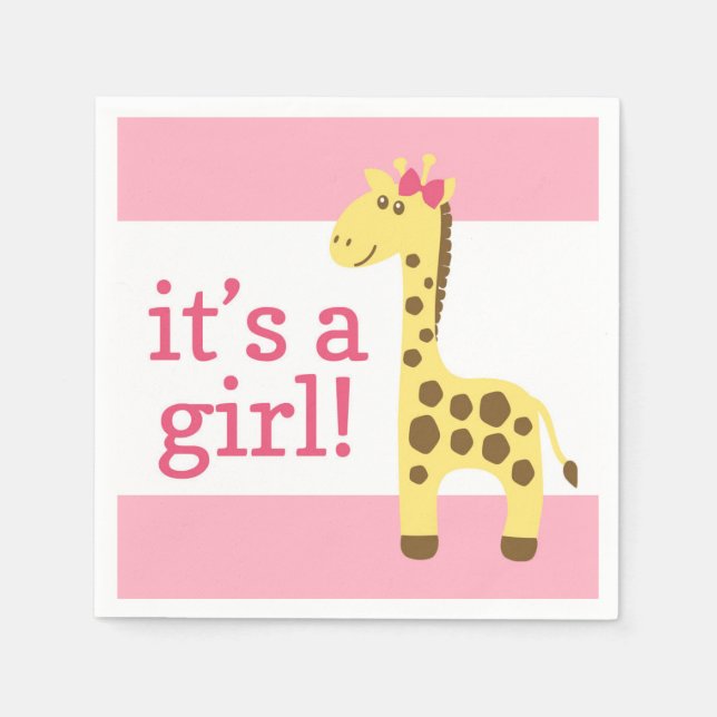 Servilleta De Papel Giraffe en Baby Shower rosado para Chica (Anverso)
