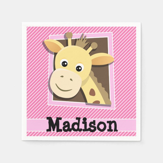 Servilleta De Papel Giraffe en franjas rosadas y blancas (Anverso)