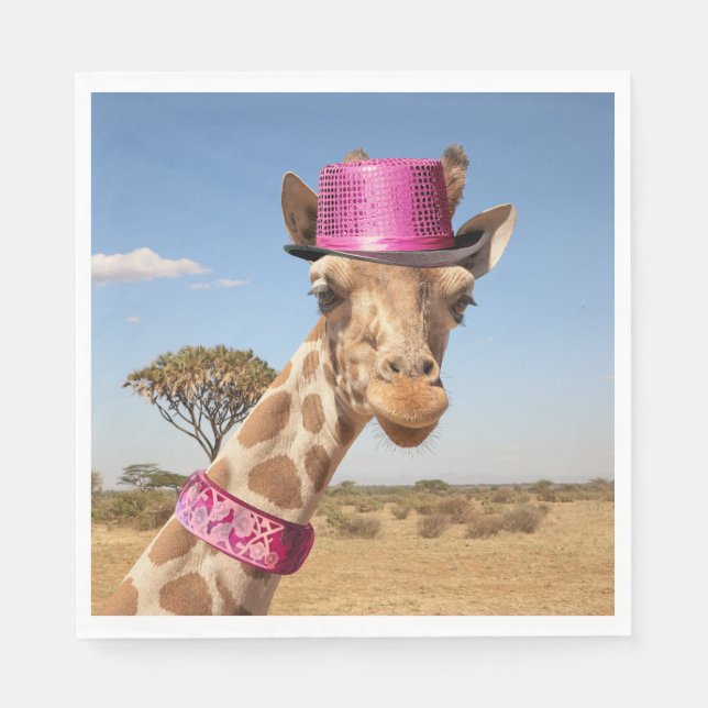 Servilleta De Papel Giraffe en gorra rosa brillante (Anverso)