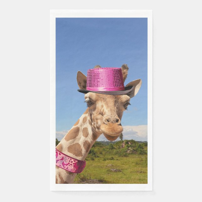 Servilleta De Papel Giraffe en gorra rosa brillante (Anverso)