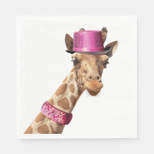 Servilleta De Papel Giraffe en gorra rosa brillante