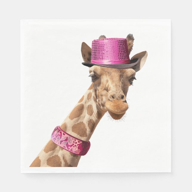 Servilleta De Papel Giraffe en gorra rosa brillante (Anverso)