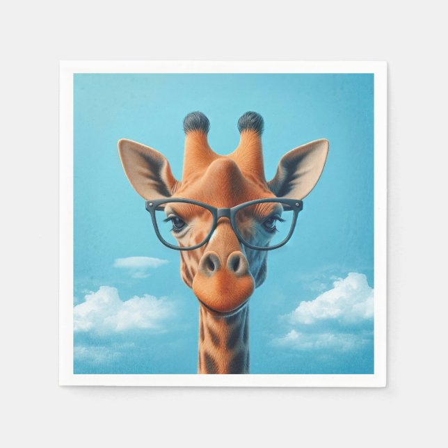 Servilleta De Papel Giraffe En Nubes Con Anteojos (Anverso)