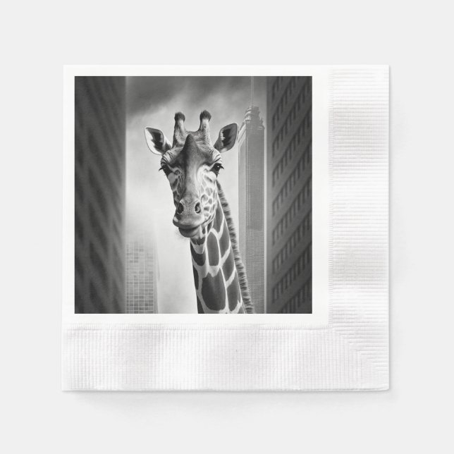 Servilleta De Papel Giraffe en un paisaje urbano (Anverso)