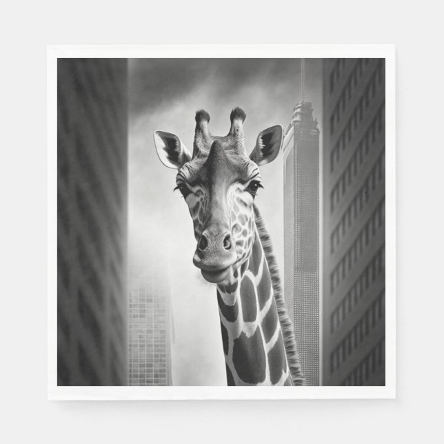 Servilleta De Papel Giraffe en un paisaje urbano (Anverso)