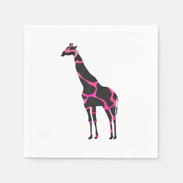 Servilleta De Papel Giraffe Hot Pink and Black Silhouette (Anverso)