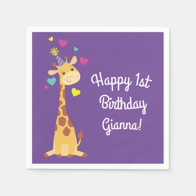 Servilleta De Papel Giraffe Kids Birthday Fiesta Cute (Anverso)