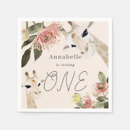 Servilleta De Papel Giraffe Pink Floral Girl 1st Birthday