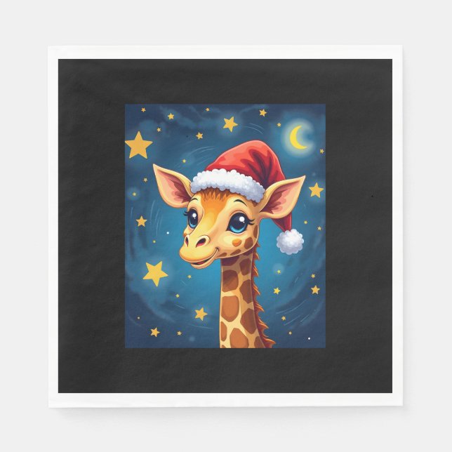 Servilleta De Papel Giraffe Santa Hat Starry Night Holiday L (Anverso)