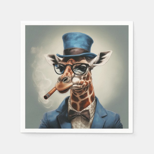 Servilleta De Papel Giraffe wearing a top hat smoking a cigar (Anverso)
