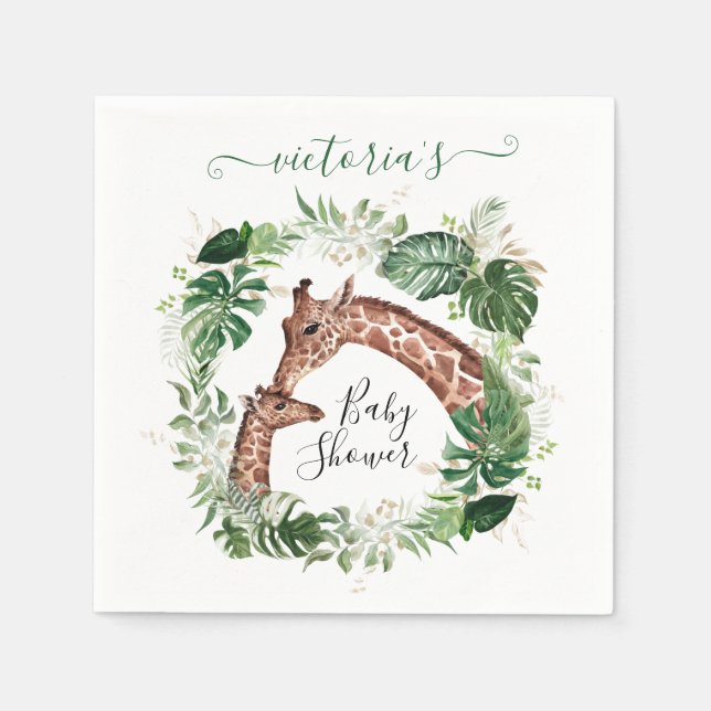 Servilleta De Papel Giraffe y Baby Jungle Baby Shower (Anverso)