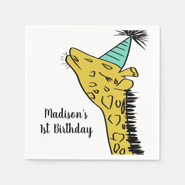 Servilleta De Papel Giraffee Doodle Zoo Safari Fiesta (Anverso)