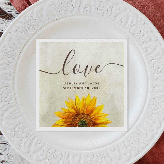 Servilleta De Papel Girasol acuarela. Boda con letra floral rústica (Subido por el creador)