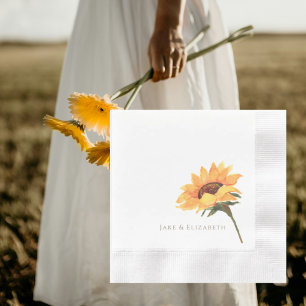Servilleta De Papel Girasol acuarela boda personalizada con moneda