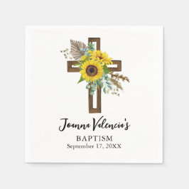 Servilleta De Papel Girasol Alegre Cruz de Madera Oscura Rústica Boho