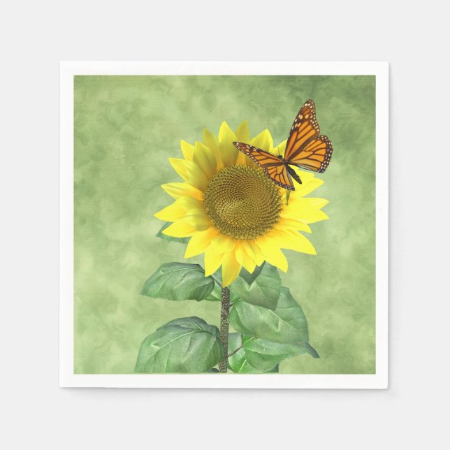 Servilleta De Papel Girasol amarillo bonito y mariposa Naranja (Anverso)