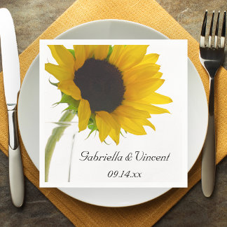 Servilleta De Papel Girasol amarillo en Boda blanco