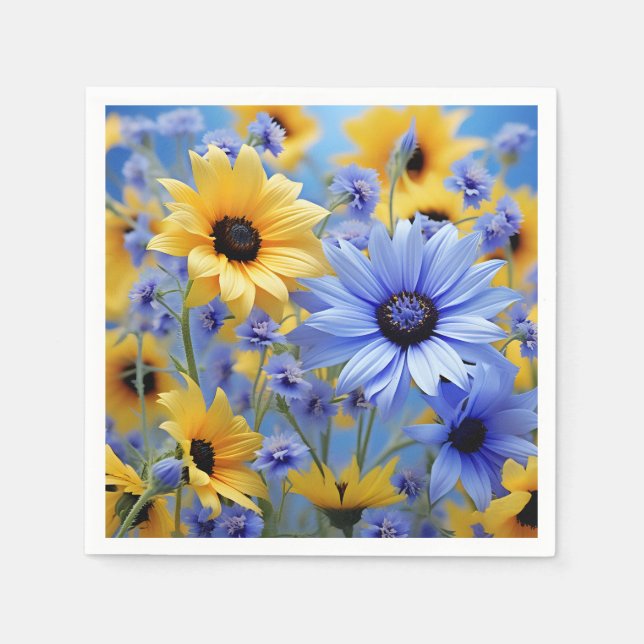 Servilleta De Papel Girasol Amarillo Y Flores Silvestres (Anverso)