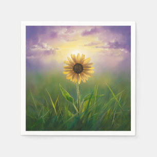 Servilleta De Papel Girasol brillante en el campo de hierba