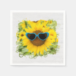 Servilleta De Papel Girasol con gafas de sol sobre madera