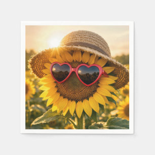 Servilleta De Papel Girasol con gafas de sol y sombrero de paja