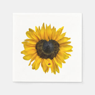 Servilleta De Papel Girasol corazón y mariquita sobre blanco