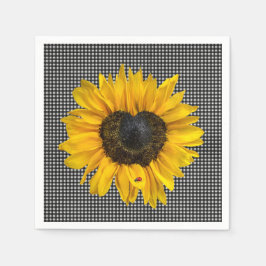 Servilleta De Papel Girasol corazón y mariquita sobre Gingham